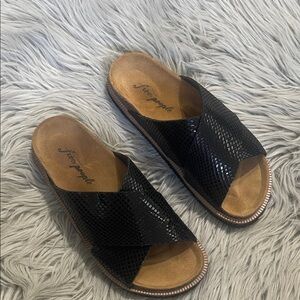 Free People Black Textured Slide Sandals